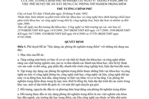 Quyết định 850/QĐ-TTg Đề án Xây dựng  phòng thí nghiệm trọng điểm