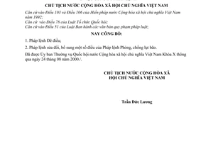 Lệnh công bố Pháp lệnh Đê điều; Pháp lệnh bổ sung Pháp lệnh Phòng, chống lụt bão 09/L-CTN