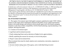 Circular No. 11/2000/TT-BKH of September 11, 2000 guiding the amendments and supplements to a number of contents of Circular No. 06/1999/TT-BKH of November 24, 1999 of the ministry of planning and investment guiding the contents of total investment, dossiers on investment project evaluation and investment reports