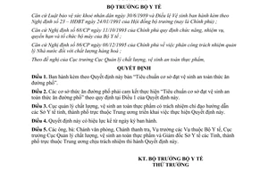 Quyết định 3199/2000/QĐ-BYT Tiêu chuẩn cơ sở đạt điều kiện vệ sinh an toàn thức ăn đường phố