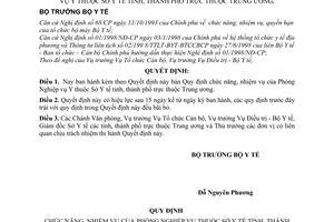 Quyết định 3192/2000/QĐ-BYT chức năng, nhiệm vụ Phòng Nghiệp vụ Y thuộc Sở Y tế tỉnh, thành phố thuộc Trung ương