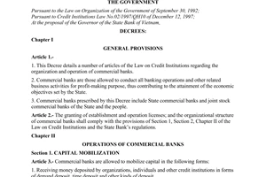 Decree of Government No. 49/2000/ND-CP of September 12, 2000 on organization and operation of commercial banks