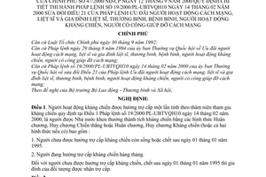 Nghị định 47/2000/NĐ-CP Ưu đãi người hoạt động cách mạng, liệt sĩ và gia đình liệt sĩ, thương bệnh binh, thi hành pháp lệnh 19/2000/PL-UBTVQH10