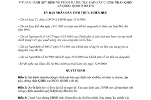 Quyết định 2439/2000/QĐ-UB thủ tục cấp giấy chứng nhận quyền sở hữu nhà sử dụng đất ở đô thị Thừa Thiên Huế