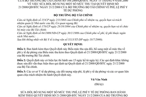 Quyết định 144/2000/QĐ-BTC phí, lệ phí y tế dự phòng sửa đổi Quyết định 21/2000/QĐ-BTC