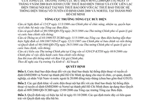 Quyết định 812/2000/QĐ-TCBĐ thuê bao,cước liên lạc điện thoại nội hạt các thuê bao thuộc hệ thống điện thoại vô tuyến cố định GMH2000 và Nortel