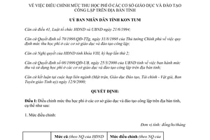 Quyết định 32/2000/QĐ-UB điều chỉnh mức thu học phí Kon Tum