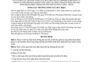 Quyết định 815/2000/QĐ-TCBĐ cước liên lạc đường dài nội tỉnh (mạng điện thoại chuyển mạch công cộng -PSTN)