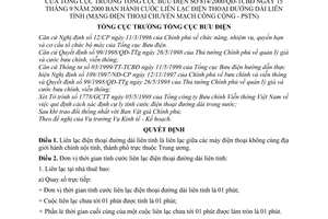 Quyết định 814/2000/QĐ-TCBĐ cước điện thoại đường dài liên tỉnh (mạng điện thoại chuyển mạch công cộng - PSTN)