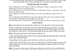 Quyết định 150/2000/QĐ-BTC  Biểu mức thu lệ phí quản lý chất lượng bưu điện