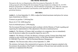 Decision No.111/2000/QD-TTg of September 20, 2000 on petroleum business management