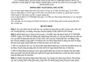 Quyết định 315/2000/QĐ-NHNN1 điều chỉnh mức lãi suất cho vay Quỹ tín dụng đào tạo