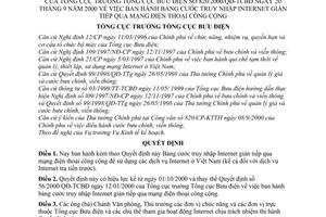 Quyết định 820/2000/QĐ-TCBĐ bảng cước truy nhập Internet gián tiếp qua mạng điện thoại công cộng