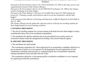 Circular No.95/2000/TT-BTC of September 22, 2000 provisionally guiding the collection and use of the fee for enrolling students for overseas training funded by the state budget