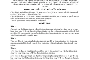 Quyết định 432/2000/QĐ-NHNN1 nghiệp vụ huy động  sử dụng vốn bằng vàng, bằng VNĐ bảo đảm giá trị theo giá vàng của tổ chức tín dụng