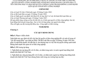 Nghị định 54/2000/NĐ-CP bảo hộ quyền sở hữu công nghiệp đối với bí mật kinh doanh, chỉ dẫn địa lý, tên thương mại và bảo hộ quyền chống cạnh tranh
