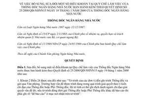 Quyết định 436/2000/QĐ-NHNN15 sửa đổi Quy chế làm việc của Thống đốc NHNN