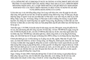 Nghị quyết 15/2000/NQ-CP giải pháp khắc phục hậu quả lũ lụt, sớm ổn định đời sống nhân dân, đảm bảo yêu cầu phát triển nhanh và bền vững KT-XH ĐBSCL