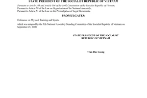 Order No.10/2000/L-CTN of October 09, 2000 on the promulgation of ordinance