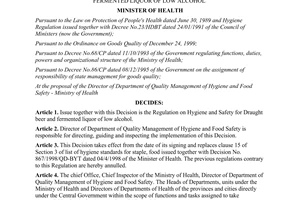 Decision No.3542/2000/QD-BYT  promulgating the regulation on hygiene and safety
