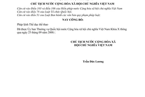 Lệnh công bố Pháp lệnh Thể dục thể thao 10/L-CTN