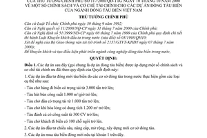 Quyết định 117/2000/QĐ-TTg chính sách cơ chế tài chính cho dự án đóng tàu biểu ngành đóng tàu biển Việt Nam