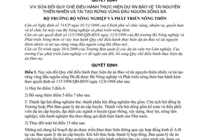 Quyết định 103/2000/QĐ-BNN-TCCB Quy chế điều hành thực hiện dự án bảo vệ tài nguyên thiên nhiên và tái tạo rừng vùng đầu nguồn sông Đà