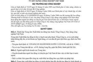 Quyết định 58/2000/QĐ-BCN thành lập Trung tâm Xuất khẩu lao động thuộc Tổng Công ty Xây dựng công nghiệp Việt Nam