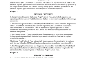 Circular No.98/2000/TT-BTC of October 12, 2000 guiding the application of financial regimes to The Central People’s Credit Fund