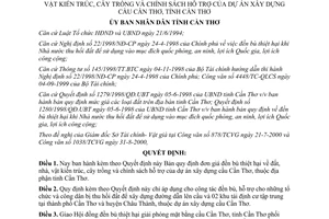 Quyết định 60/2000/QĐ-UB đơn giá đền bù thiệt hại đất nhà vật kiến trúc cây trồng xây dựng cầu Cần Thơ