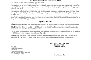 Quyết định 63/2000/QĐ-UB Chương trình hành động vì trẻ em Cần Thơ 2001 - 2010