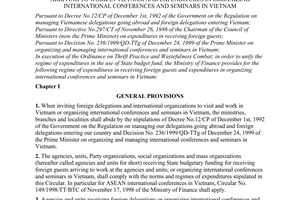 Circular No. 100/2000/TT-BTC of October 16, 2000 providing for the regime of expenditures in receiving foreign guests arriving to work in Vietnam and expenditures in organizing international conferences and seminars in Vietnam