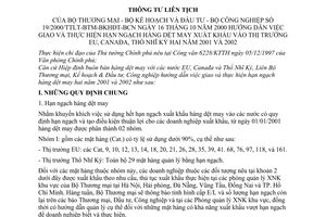 Thông tư 19/2000/TTLT-BTM-BKHĐT-BCN hướng dẫn giao thực hiện hạn ngạch hàng dệt may xuất khẩu vào thị trường EU, Canada, Thổ Nhĩ Kỳ hai năm 2001 2002