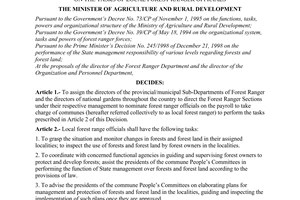 Decision No. 105/2000/QD-BNN/KL of October 17, 2000 on the tasks of local forest ranger officials