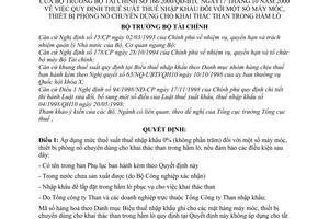 Quyết định 166/2000/QĐ-BTC thuế suất nhập khẩu máy móc, thiết bị phòng nổ chuyên dùng cho khai thác than trong hầm lò