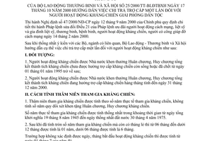Thông tư 25/2000/TT-BLĐTBXH hướng dẫn việc chi trả trợ cấp một lần người hoạt động kháng chiến giải phóng dân tộc
