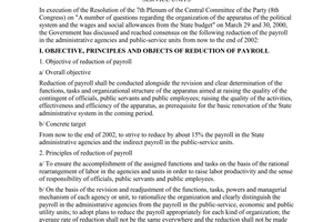 Resolution No.16/2000/NQ-CP of October 18, 2000 on reduction of payroll in administrative agencies and public-service units