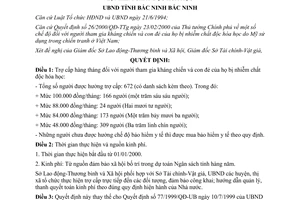 Quyết định 113/2000/QĐ-UB trợ cấp người tham gia kháng chiến con đẻ bị nhiễm chất độc hóa học Bắc Ninh