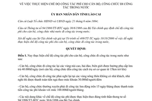 Quyết định 296/2000/QĐ.UB công tác phí cán bộ công chức công tác trong nước Lào Cai