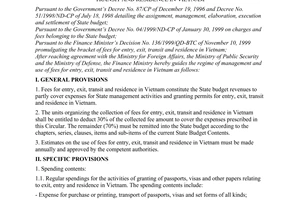 Circular No.103/2000/TT-BTC of October 20, 2000 guiding the regime of management and use of fees for entry, exit, transit and residence in Vietnam