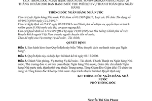 Quyết định 449/2000/QĐ-NHNN2 mức thu phí dịch vụ thanh toán qua ngân hàng