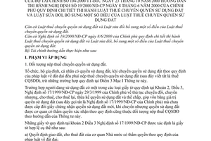 Thông tư 104/2000/TT-BTC thuế chuyển quyền sử dụng đất và Luật bổ sung điều Luật thuế chuyển quyền sử dụng đất