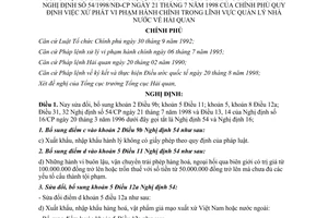 Nghị định 58/2000/NĐ-CP xử phạt vi phạm hành chính trong lĩnh vực quản lý Nhà nước về hải quan để bổ sung Nghị định 16/CP