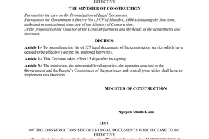 Decision No. 21/2000/QD-BXD of October 25, 2000 promulgating the list of legal documents which cease to be effective