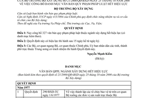 Quyết định 21/2000/QĐ-BXD danh mục văn bản pháp luật hết hiệu lực