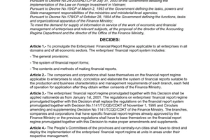 Decision No.167/2000/QD-BTC of October 25, 2000 promulgating the enterprises financial report regime