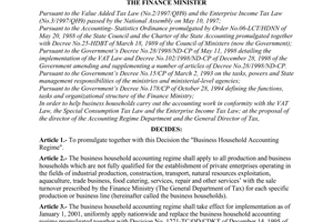 Decision No. 169/2000/QD-BTC of October 25, 2000, promulgating the business household accounting regime.