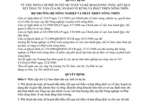 Quyết định 110/2000/QĐ-BNN-TCCB  phân cấp phê duyệt dự toán, kế hoạch đấu thầu, kết quả xét thầu tư vấn Dự án bảo vệ rừng phát triển nông thôn