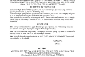 Quyết định 1477/2000/QĐ-BTM  mua, bán ôtô tạm nhập khẩu  nhà thầu nước ngoài phục vụ thi công dự án vốn ODA