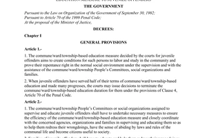 Decree of Government No. 59/2000/ND-CP of October 30, 2000 providing for the application of commune/ward/township-based education measure to juvenile offenders